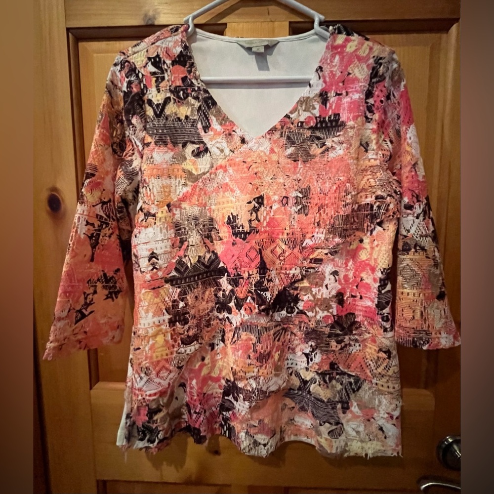 Laura Ashley colorful feminine lace overlay top - Picture 1 of 5